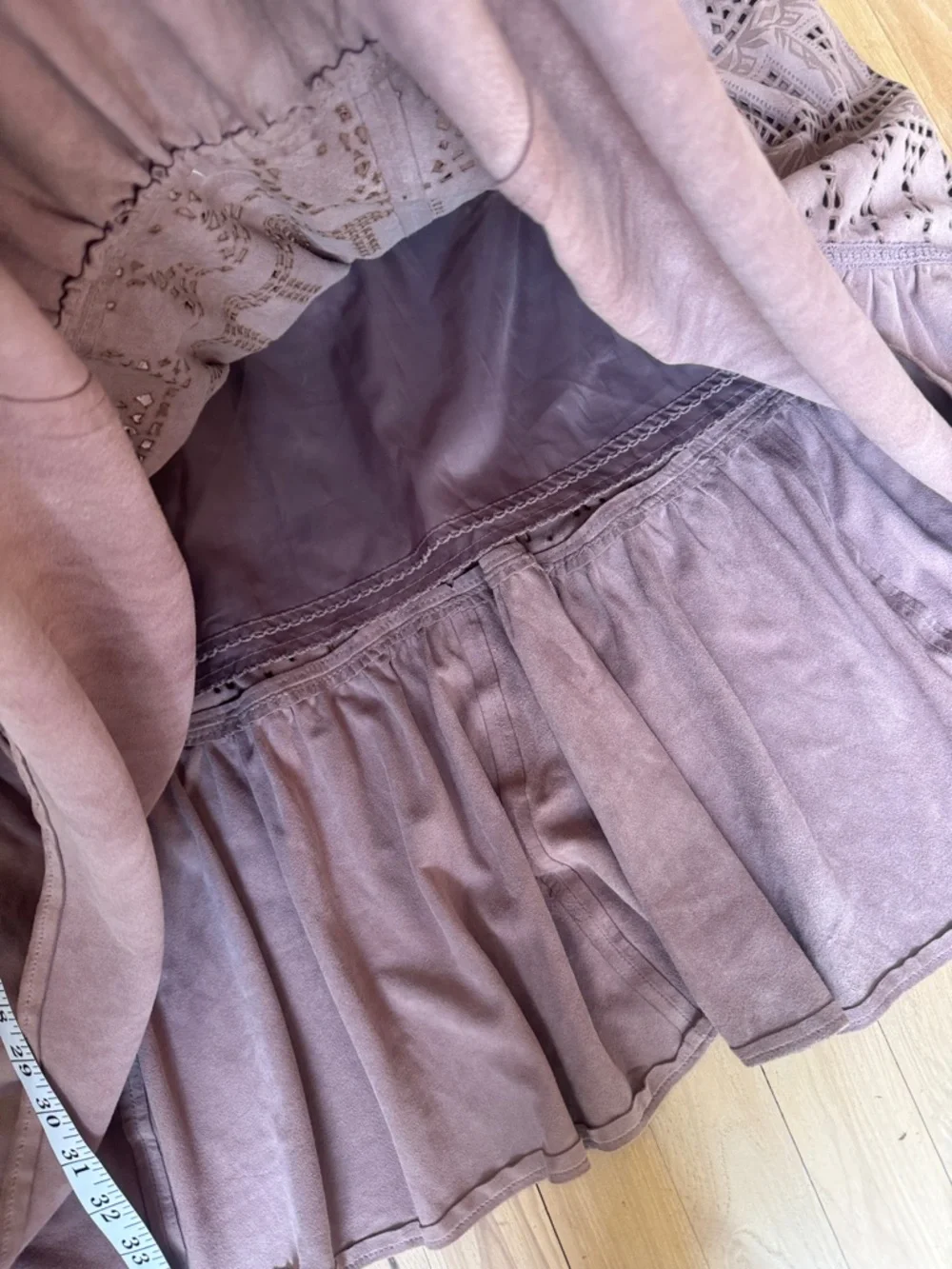 Anthropologie NWT Mauve Pink Suede Leather Full Tiered Skirt 10